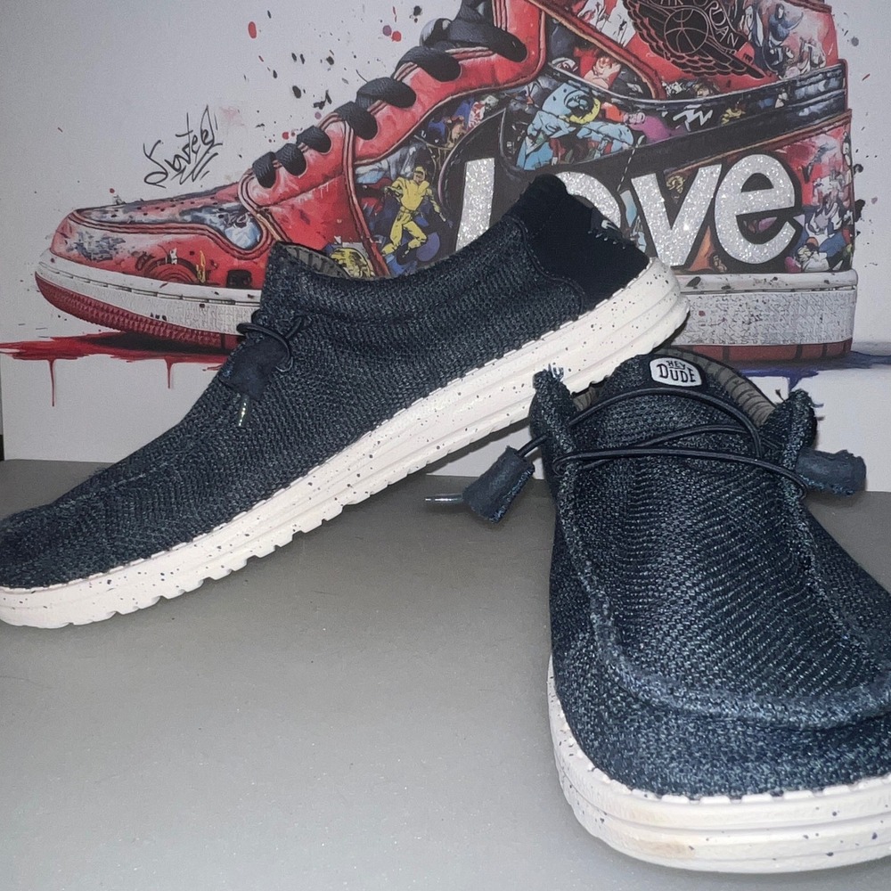 Hey Dude Wally Stretch Sox Mens Size 11 Navy Excellent Lightweight Slip On Shoes